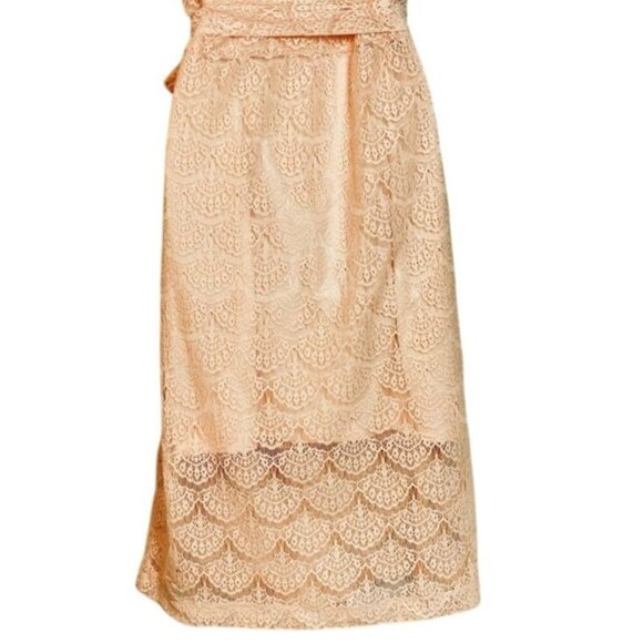 Jessica Simpson Size 10 Pastel Peach Lace Dress With Tie Waist & Keyhole Closure - Picture 7 of 10